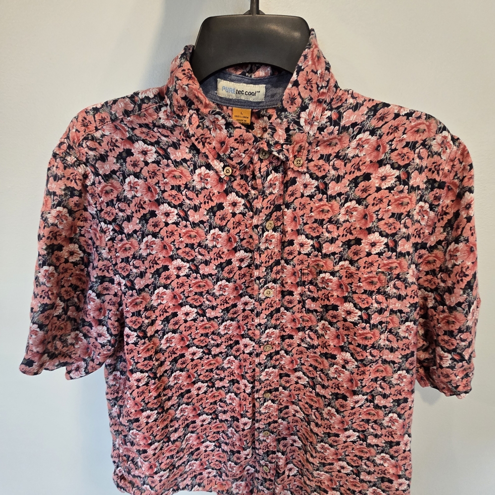 Tailor Vintage Pink and Black Floral Casual Button Down Shirt